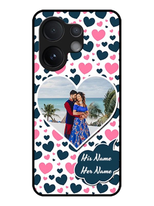 Custom Vivo V60 5G Custom Glass Phone Case - Pink & Blue Heart Design