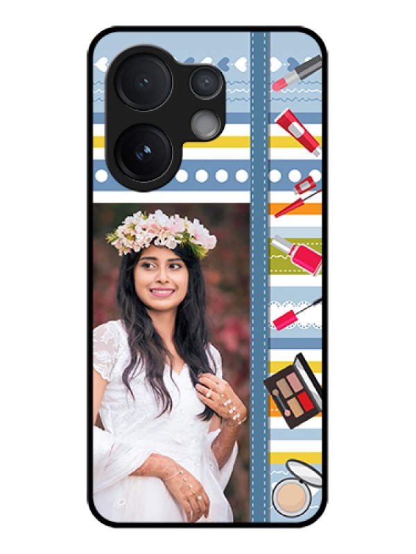 Custom Vivo V60 5G Custom Glass Phone Case - Makeup Icons Design