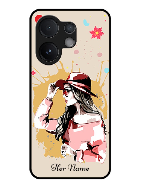 Custom Vivo V60 5G Custom Glass Phone Case - Women With Pink Hat Design