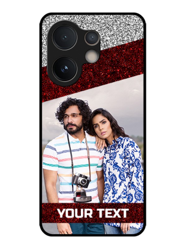 Custom Vivo V60e 5G Custom Glass Phone Case - Image Holder With Glitter Strip Design