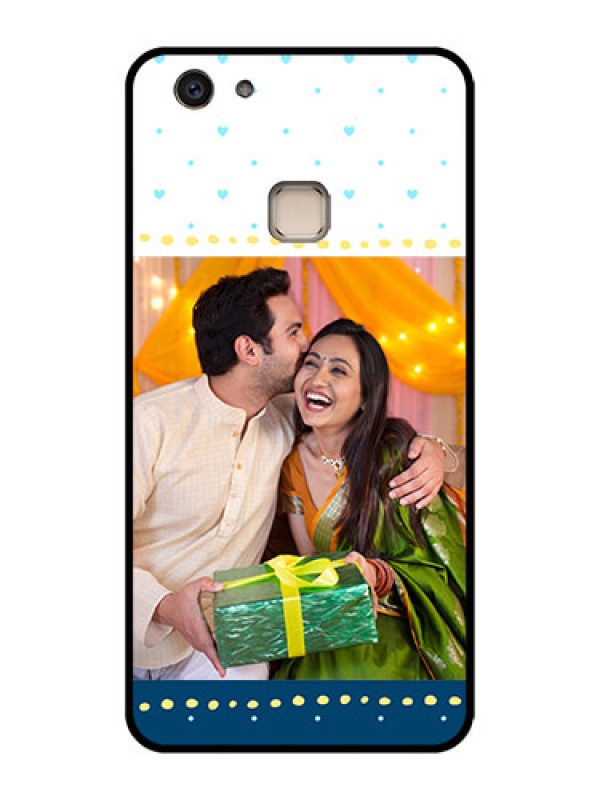 Custom Vivo V7 Plus Custom Glass Phone Case - White And Blue Abstract Design
