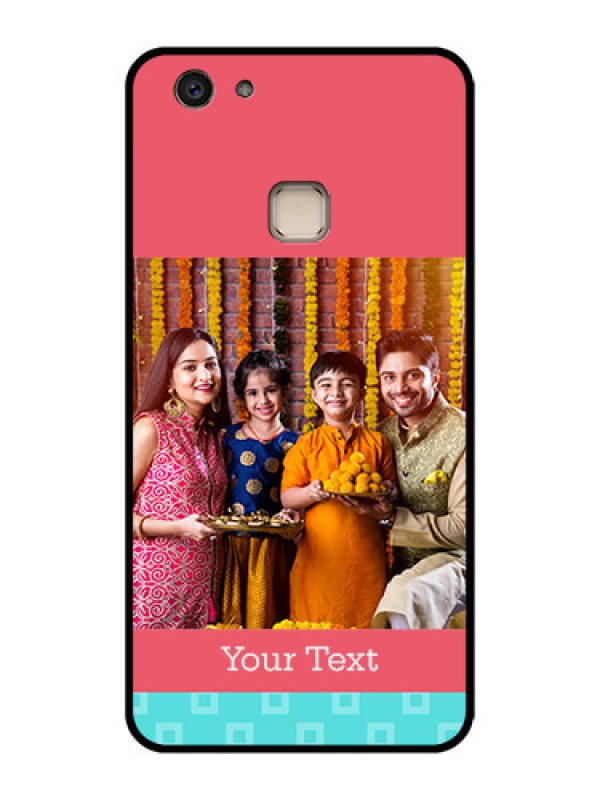 Custom Vivo V7 Plus Custom Glass Phone Case - Peach & Blue Color Design