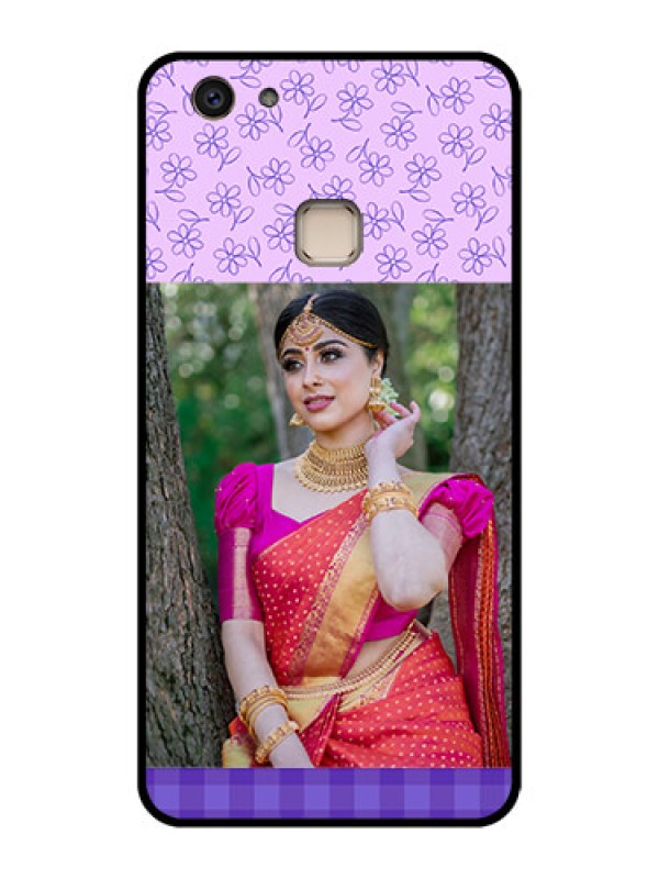 Custom Vivo V7 Plus Custom Glass Phone Case - Purple Floral Design