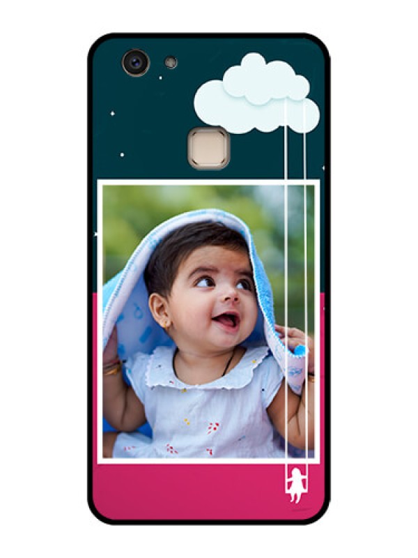 Custom Vivo V7 Plus Custom Glass Phone Case - Cute Girl With Cloud Design