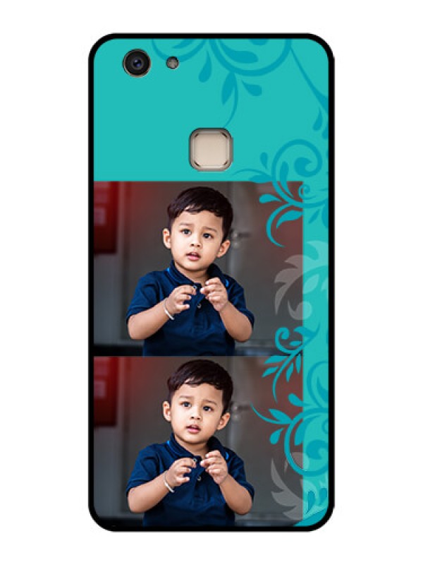 Custom Vivo V7 Plus Custom Glass Phone Case - With Photo And Green Floral Design