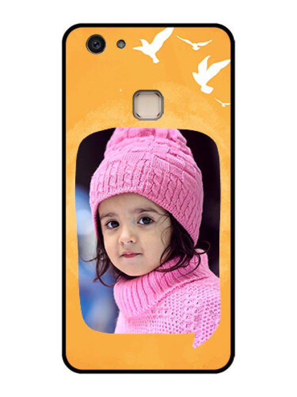 Custom Vivo V7 Plus Custom Glass Phone Case - Water Color Design With Bird Icons