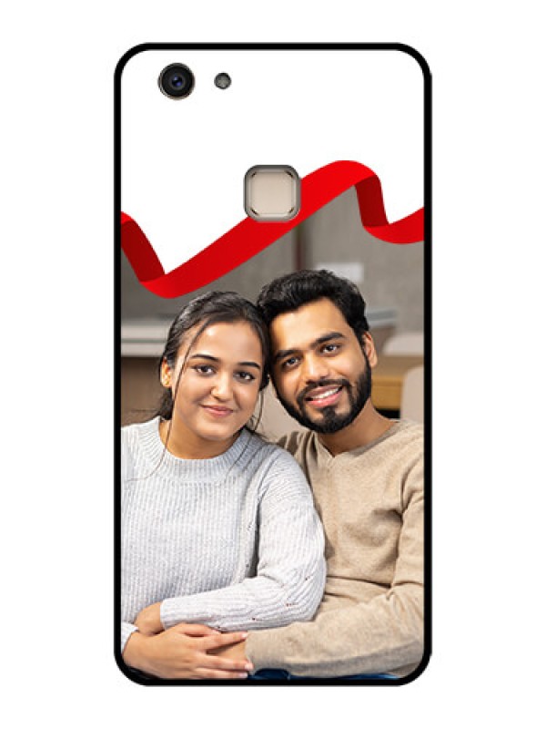 Custom Vivo V7 Plus Custom Glass Phone Case - Red Ribbon Frame Design
