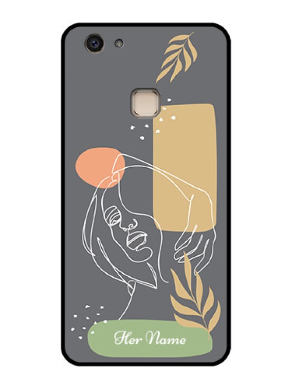 Custom Vivo V7 Plus Custom Glass Phone Case - Gazing Woman Line Art Design