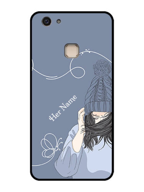 Custom Vivo V7 Plus Custom Glass Phone Case - Girl In Winter Outfit Design