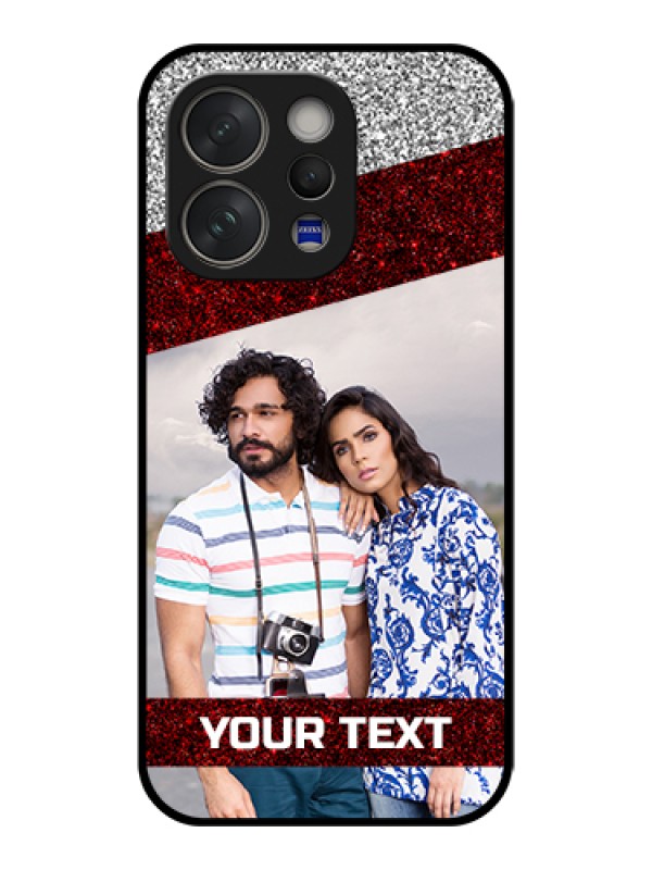 Custom Vivo V70 5G Custom Glass Phone Case - Image Holder With Glitter Strip Design