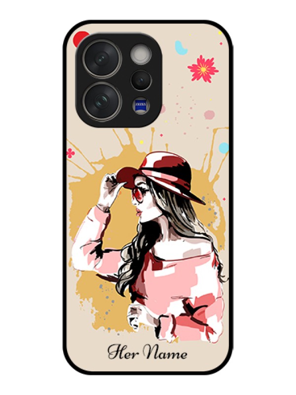 Custom Vivo V70 5G Custom Glass Phone Case - Women With Pink Hat Design