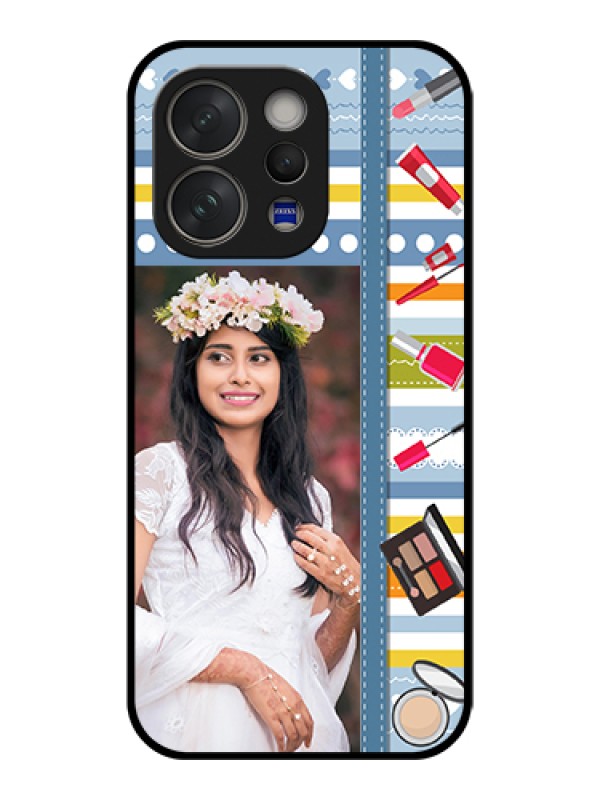 Custom Vivo V70 Elite 5G Custom Glass Phone Case - Makeup Icons Design