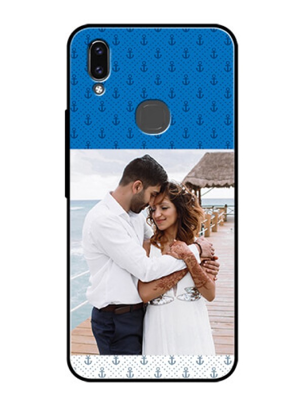 Custom Vivo V9 Youth Photo Printing on Glass Case  - Blue Anchors Design