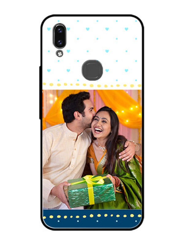 Custom Vivo V9 Youth Personalized Glass Phone Case  - White and Blue Abstract Design