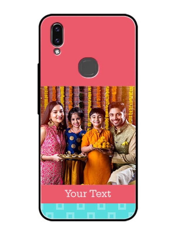 Custom Vivo V9 Youth Personalized Glass Phone Case  - Peach & Blue Color Design