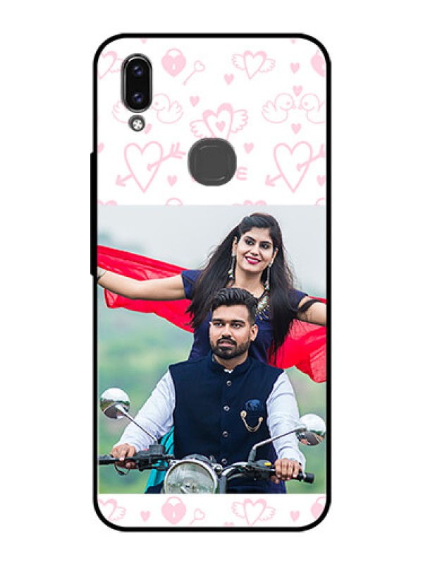 Custom Vivo V9 Youth Custom Glass Mobile Case  - Pink Flying Heart Design