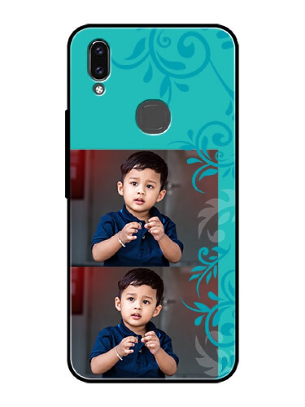 Custom Vivo V9 Youth Personalized Glass Phone Case  - with Photo and Green Floral Design 