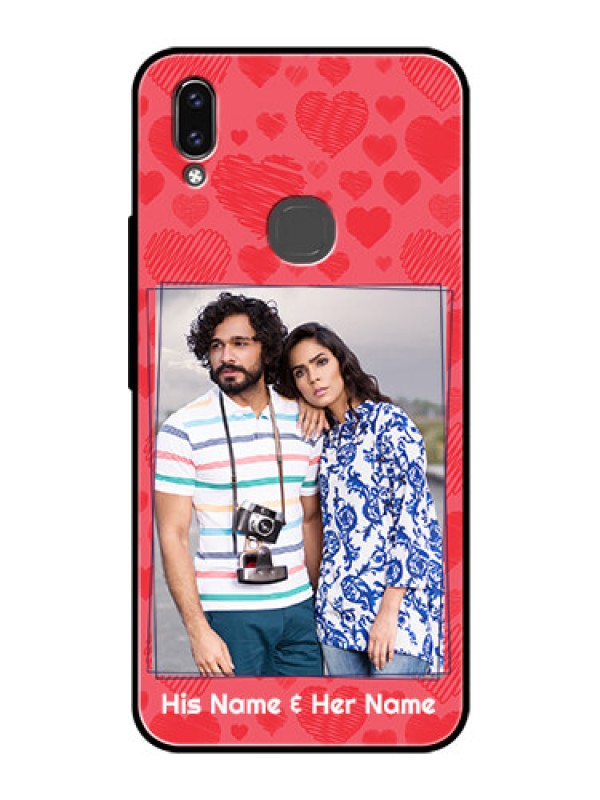Custom Vivo V9 Youth Photo Printing on Glass Case  - with Red Heart Symbols Design