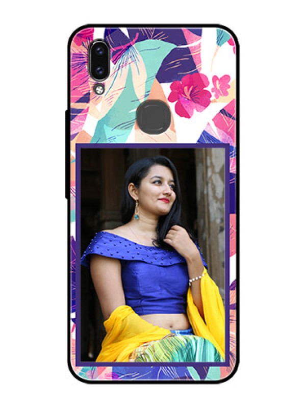 Custom Vivo V9 Youth Custom Glass Mobile Case  - Abstract Floral Design