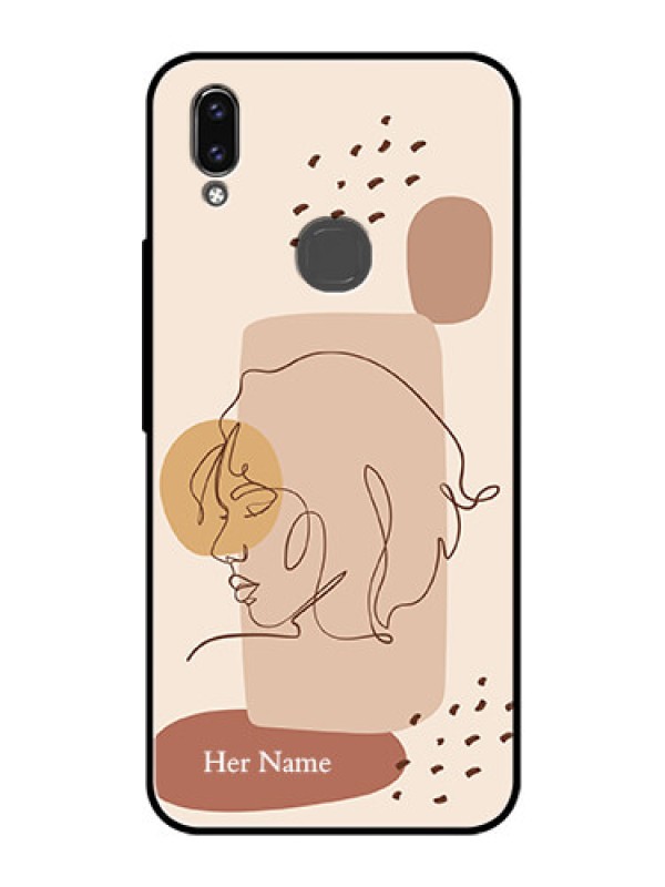 Custom Vivo V9 Youth Photo Printing on Glass Case - Calm Woman line art Design