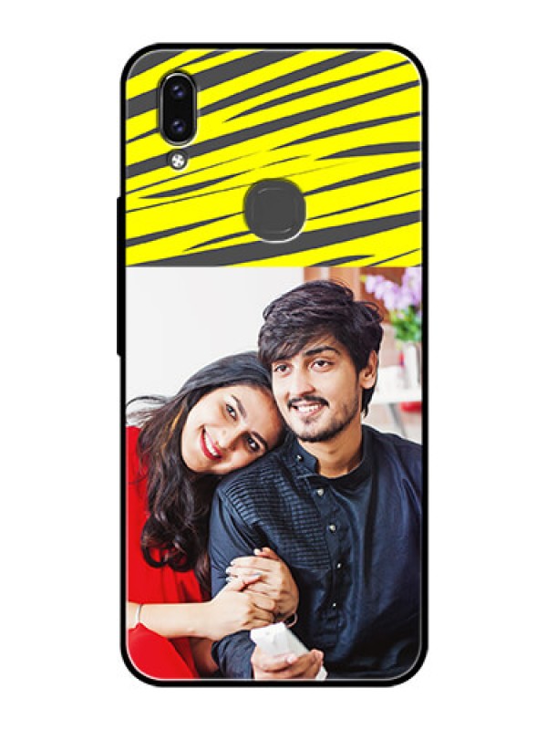 Custom Vivo V9 Photo Printing on Glass Case  - Yellow Abstract Design