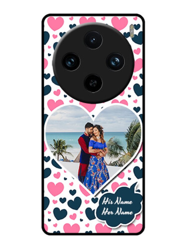 Custom Vivo X100 Pro 5G Custom Glass Phone Case - Pink & Blue Heart Design