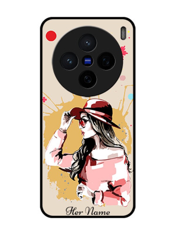 Custom Vivo X200 5G Custom Glass Phone CaseWomen With Pink Hat Design