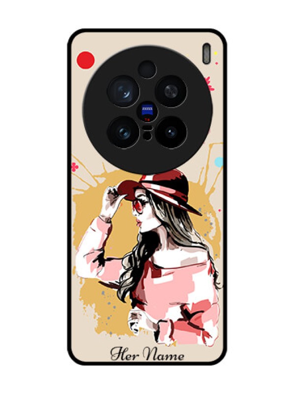 Custom Vivo X200 Pro 5G Custom Glass Phone CaseWomen With Pink Hat Design