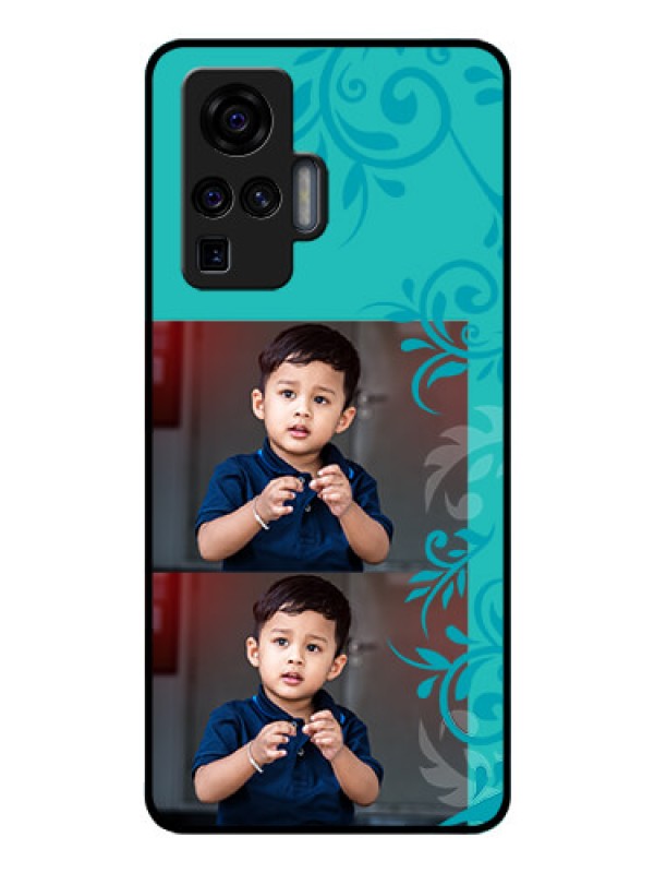 Custom Vivo X50 Pro 5G Personalized Glass Phone Case - with Photo and Green Floral Design 