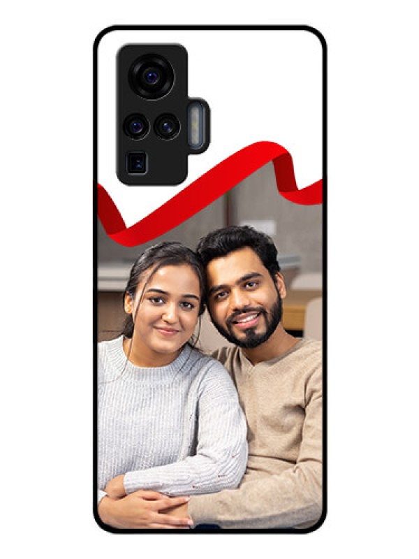 Custom Vivo X50 Pro 5G Photo Printing on Glass Case - Red Ribbon Frame Design