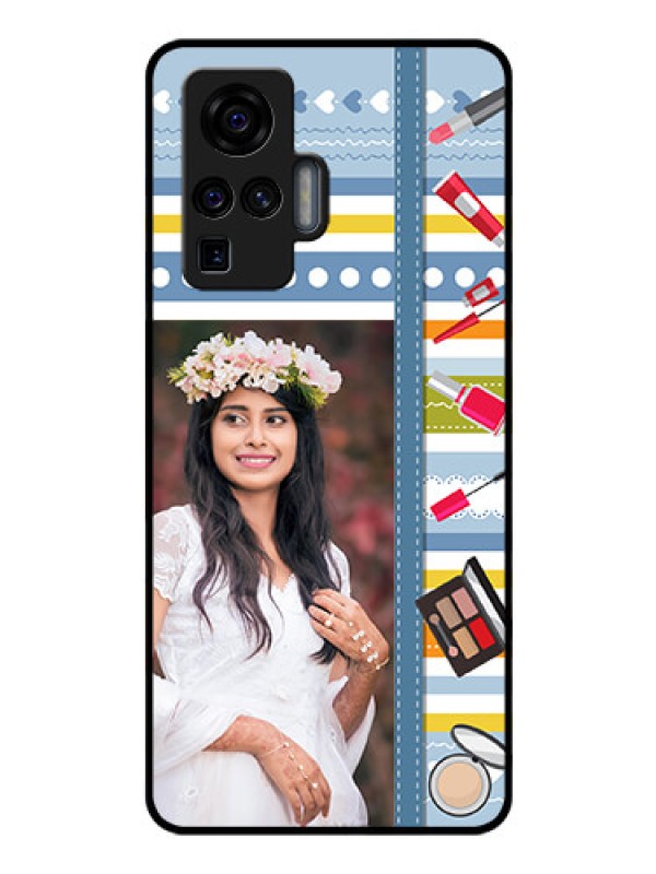 Custom Vivo X50 Pro 5G Personalized Glass Phone Case - Makeup Icons Design
