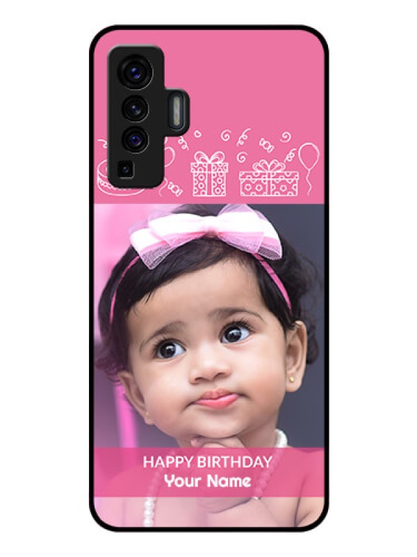 Custom Vivo X50 Photo Printing on Glass Case - with Birthday Line Art Design