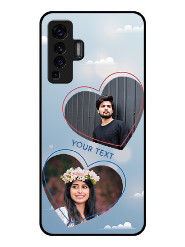 Custom Vivo X50 Custom Glass Mobile Case - Blue Color Couple Design 
