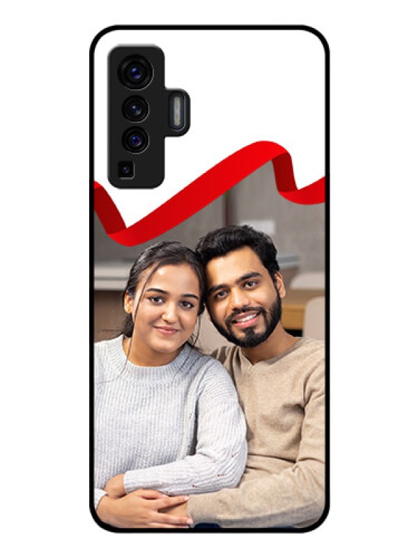 Custom Vivo X50 Photo Printing on Glass Case - Red Ribbon Frame Design