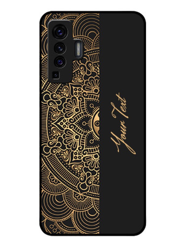Custom Vivo X50 Photo Printing on Glass Case - Mandala art with custom text Design