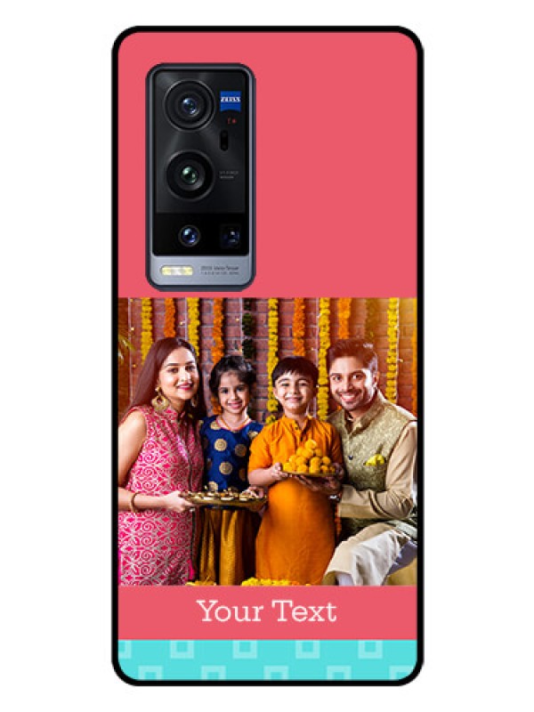 Custom Vivo X60 Pro Plus 5G Personalized Glass Phone Case - Peach & Blue Color Design