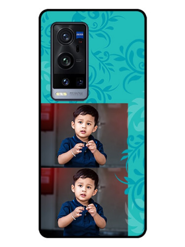 Custom Vivo X60 Pro Plus 5G Personalized Glass Phone Case - with Photo and Green Floral Design 