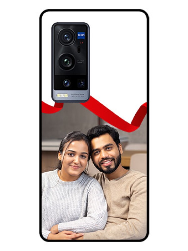 Custom Vivo X60 Pro Plus 5G Photo Printing on Glass Case - Red Ribbon Frame Design