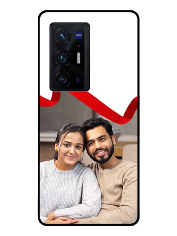 Custom Vivo X70 Pro Plus 5G Photo Printing on Glass Case - Red Ribbon Frame Design