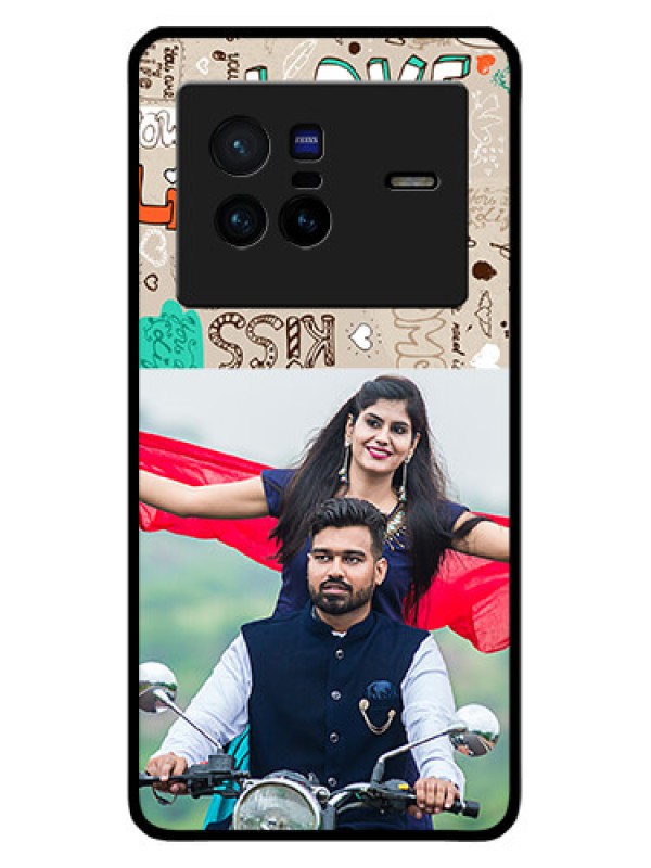 Custom Vivo X80 5G Custom Glass Phone Case - Love Doodle Pattern