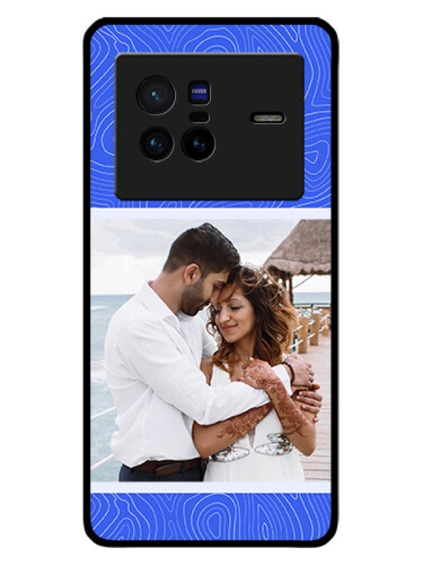 Custom Vivo X80 5G Custom Glass Mobile Case - Curved line art with blue and white Design