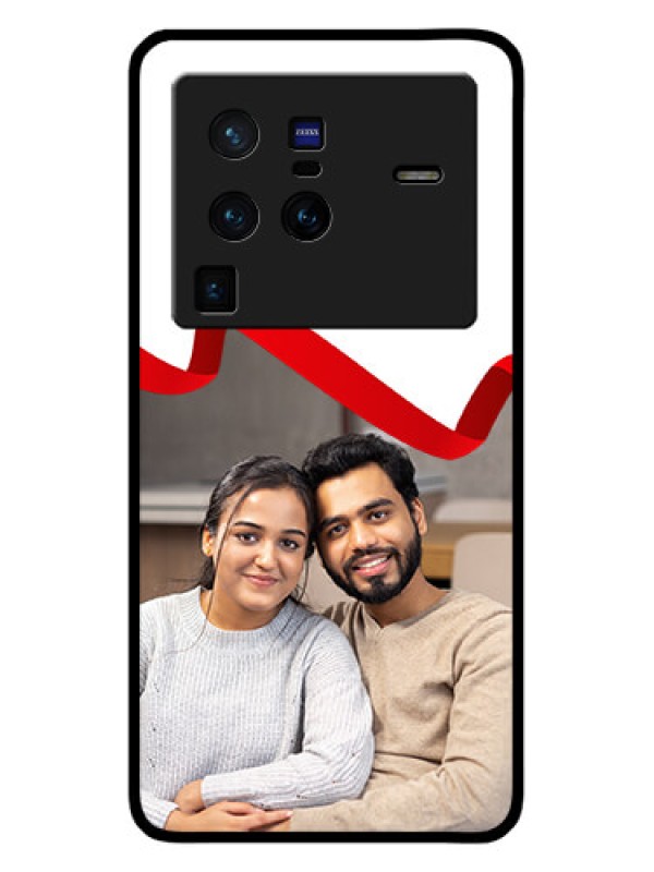 Custom Vivo X80 Pro 5G Photo Printing on Glass Case - Red Ribbon Frame Design