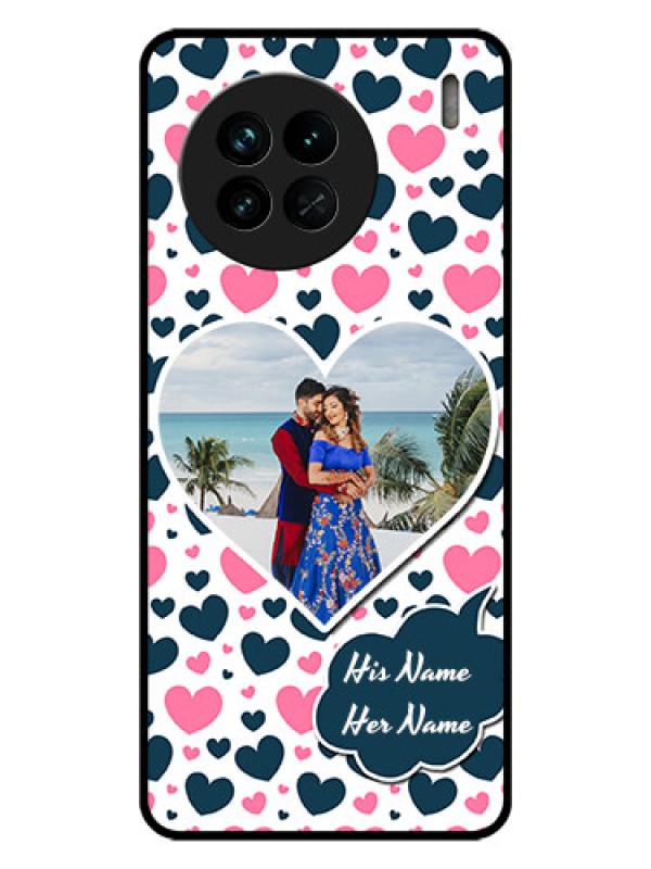 Custom Vivo X90 5G Custom Glass Phone Case - Pink & Blue Heart Design
