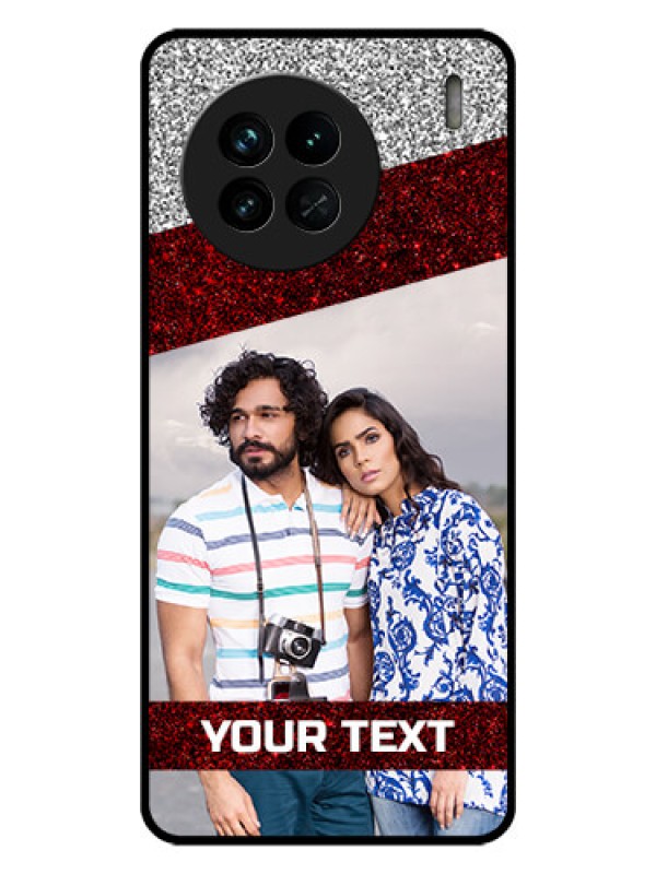 Custom Vivo X90 5G Personalized Glass Phone Case - Image Holder with Glitter Strip Design