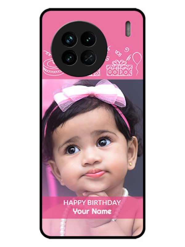 Custom Vivo X90 5G Photo Printing on Glass Case - with Birthday Line Art Design