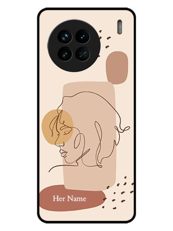 Custom Vivo X90 5G Photo Printing on Glass Case - Calm Woman line art Design