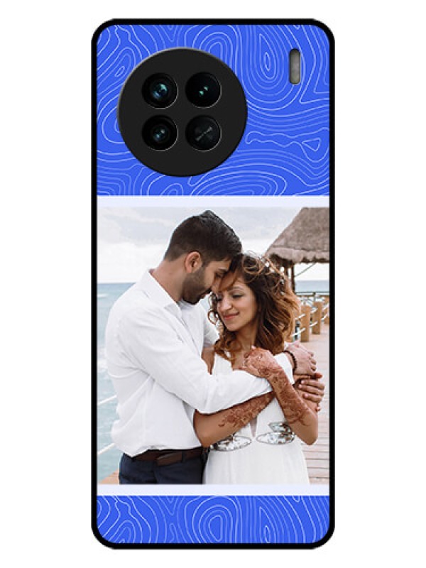 Custom Vivo X90 5G Custom Glass Mobile Case - Curved line art with blue and white Design