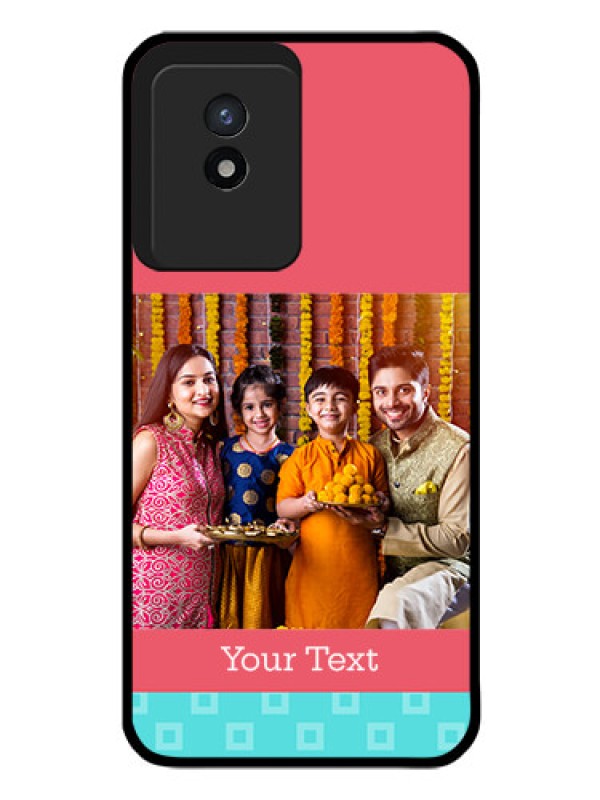 Custom Vivo Y02 Personalized Glass Phone Case - Peach & Blue Color Design