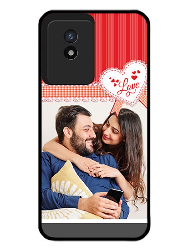 Custom Vivo Y02 Custom Glass Mobile Case - Red Love Pattern Design