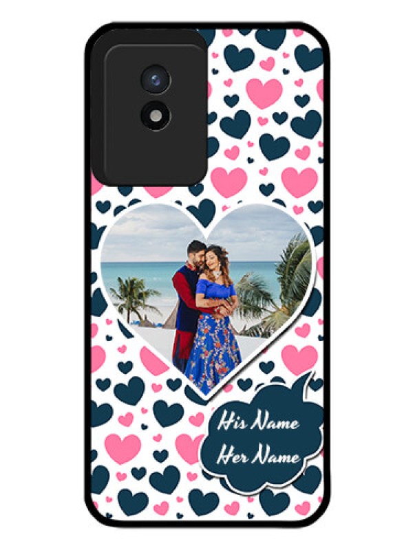 Custom Vivo Y02 Custom Glass Phone Case - Pink & Blue Heart Design